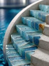 Mosaic tile stairs by a water feature with blue tones. Royalty Free Stock Photo