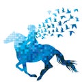 Mosaic tile style of  woman rider with birds Royalty Free Stock Photo