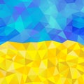 Mosaic of triangles in the colors of the flag of Ukraine. Geometric polygonal style. Vector illustration