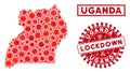 Mosaic Uganda Map and Grunge Lockdown Seals