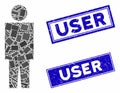 User Mosaic and Grunge Rectangle Stamp Seals Royalty Free Stock Photo