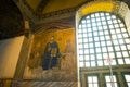 Mosaic of Virgin Mary and Jesus Christ and other Saints in the Hagia Sofia church, Istanbul, Turkey Royalty Free Stock Photo