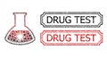 Drug Test Distress Seal Stamps with Notches and Virus Analysis Retort Collage of Covid-2019 Icons