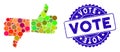 Mosaic Vote Thumbs Icon with Scratched Vote Stamp