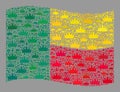 Luxury Waving Benin Flag - Mosaic of Royal Objects