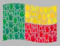 Waving Electoral Benin Flag - Collage of Upwards Volunteer Arms
