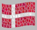 Waving Voting Denmark Flag - Mosaic with Raised Up Voting Arms