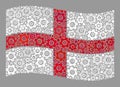 Waving Mechanic England Flag - Mosaic of Gear Wheels