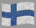 Waving Industrial Finland Flag - Mosaic with Cog Items