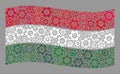 Waving Mechanic Hungary Flag - Mosaic with Gear Elements