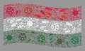Waving Virus Therapy Hungary Flag - Mosaic of Virus and Syringe Icons