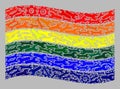 Waving Industrial LGBT Flag - Mosaic of Gear and Spanner Elements