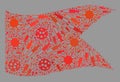 Waving Vaccine Red Guidon Flag - Mosaic of Virus and Needle Elements