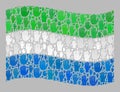 Waving Electoral Sierra Leone Flag - Mosaic with Raised Up Ballot Arms