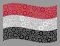 Waving Mechanic Yemen Flag - Mosaic with Gear Objects