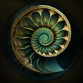 Mosaic web - image of a nautilus with a camera and a golden spiral, a maze figure made in a neu Royalty Free Stock Photo