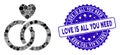 Mosaic Wedding Rings with Heart Icon with Grunge Love Is All You Need Stamp