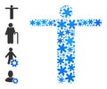 Winter Mosaic Welcome Person Icon with Snow Flakes