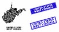 Mosaic West Virginia State Map and Distress Rectangle Watermarks Royalty Free Stock Photo