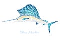 Set Of Blue Whales Illustration Composed Of Mosaic Pieces Isolated On A White Background.