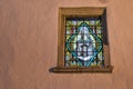 The mosaic window of The Basilica minor of the Exaltation of the Holy Cross in KeÃÂ¾marok during evening