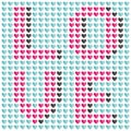 Mosaic word love made from small hearts. Pixel art