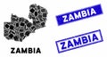 Mosaic Zambia Map and Scratched Rectangle Watermarks