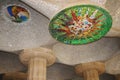 Mosaics on the ceiling of the Chamber of Hundred Columns in Guell Park, Barcelona, Spain Royalty Free Stock Photo