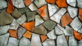 A mosaicstyle ceramic wall installation using broken pieces of pottery to create a unique and textured design.