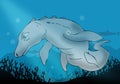 Mosasaurus Dinosaur Colored Cartoon Illustration