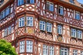 Mosbach, Germany - Corner of facade of old historic timber framing building called `Palmsche Haus`