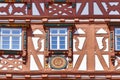 Mosbach, Germany - Part of facade of old historic timber framing building called `Palmsche Haus` built in 1610