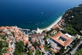 Moscenicka draga bay and long natural grit sand beach air photo in Croatia