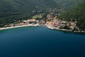 Moscenicka draga bay and long natural grit sand beach air photo in Croatia