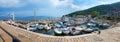 MOSCENICKA DRAGA, CROATIA, August 8th, 2019 - pictorial harbor with fishing boats and seaside promenade