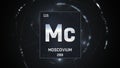 Moscovium as Element 115 of the Periodic Table 3D illustration on silver background Royalty Free Stock Photo