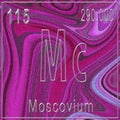 Moscovium chemical element, Sign with atomic number and atomic weight