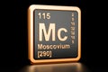 Moscovium Mc chemical element. 3D rendering