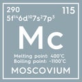 Moscovium. Post-transition metals. Chemical Element of Mendeleev\'s Periodic Table. 3D illustration Royalty Free Stock Photo