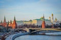 Scenic panorama of the Moscow Kremlin at sunset