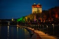 Moscow river embankment illumination at night Royalty Free Stock Photo
