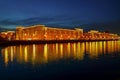 Soviet residential buildings on the Moscow river embankment at night Royalty Free Stock Photo