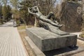 MOSCOW - APRIL 21, 2014: Novodevichye cemetery, monument on grave of painter Sergey Gerasimov