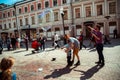 Moscow. Arbat street. Child and bubble blower