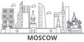 Moscow architecture line skyline illustration. Linear vector cityscape with famous landmarks, city sights, design icons