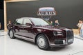 MOSCOW, AUG.31, 2018: New all wheel drive powerful Russian luxury car Aurus Senat on automotive exhibition MMAC 2018. Executive ca