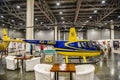 MOSCOW - AUG 2016: Robinson R44 helicopter presented at MIAS Moscow International Automobile Salon on August 20, 2016 in Moscow, R