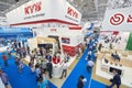 MOSCOW, AUG. 22, 2017: View on exhibition stands of car parts components details different companies. Car trucks tractors parts co