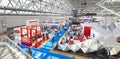 MOSCOW, AUG. 22, 2017: View on exhibition stands of car parts components details different companies Car trucks tractors parts com