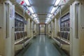 Moscow - 04 august 2018: Interior of the empty carriage in moscow subway Royalty Free Stock Photo